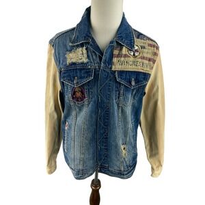 $98 Winchester XL American Legend Patchwork Denim Distressed Jean Jacket Patches